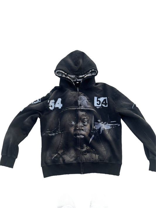 Art behind war zip-up